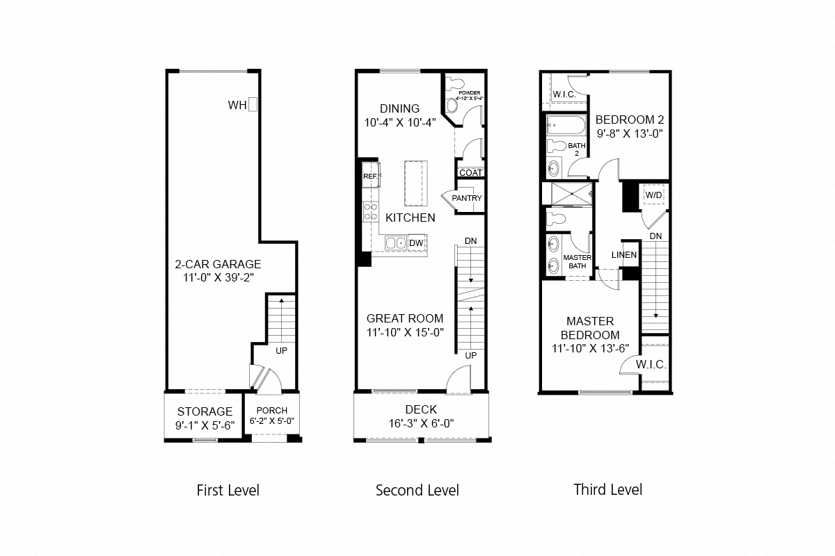Floor plan for 2 beds, 2.5 baths, 1317 sqft